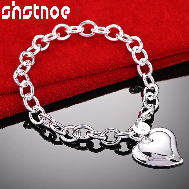 

SHSTONE 925 Sterling Silver Double Heart Pendant Chain Bracelet For Woman Wedding Accessories Birthday Party Fashion Jewelry
