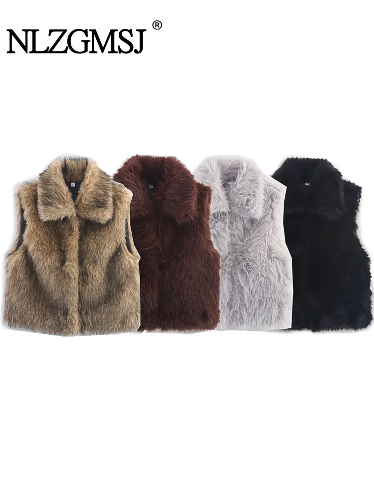 

NLZGMSJ Faux Fur Vests For Women New Fashion Fluffy Sleeveless Jackets Female Vest Winter Warm Streetwear Waiscoat Tops