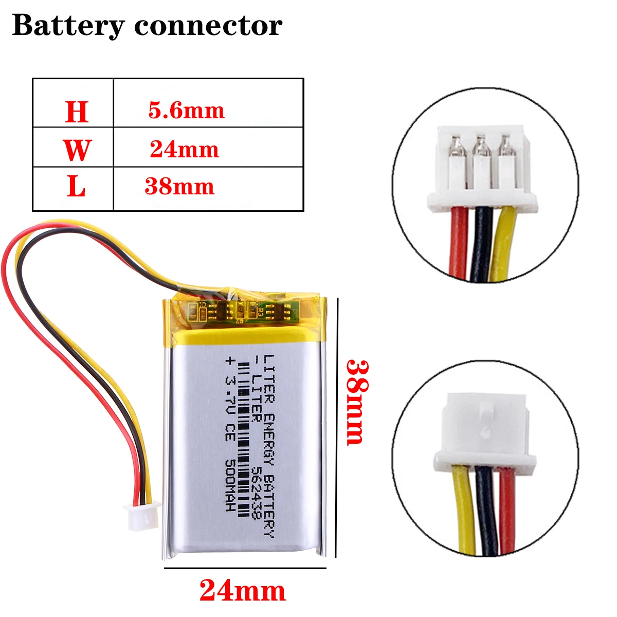 3 gwinty 3,7 V 500 mAH 562438   Bateria litowo-jonowa PLIB polimerowa / litowo-jonowa do inteligentnego zegarka mp3 mp4