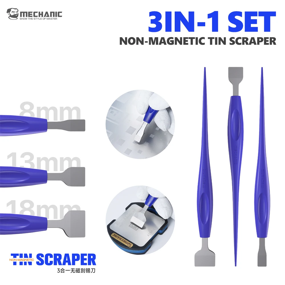 MECHANIC TS3 3-in-1 Non-Magnetic Solder Scraper Set 8/13/18mm for Phone Repair Motherboard PCB IC Chip Solder Removal Tools