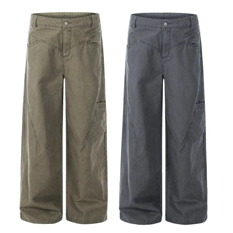 OR FL Retro Multiple Pockets American Style Staraight 100 Cotton Women Cargo Trousers Trendy Brand Design Sense Wide Leg Pants