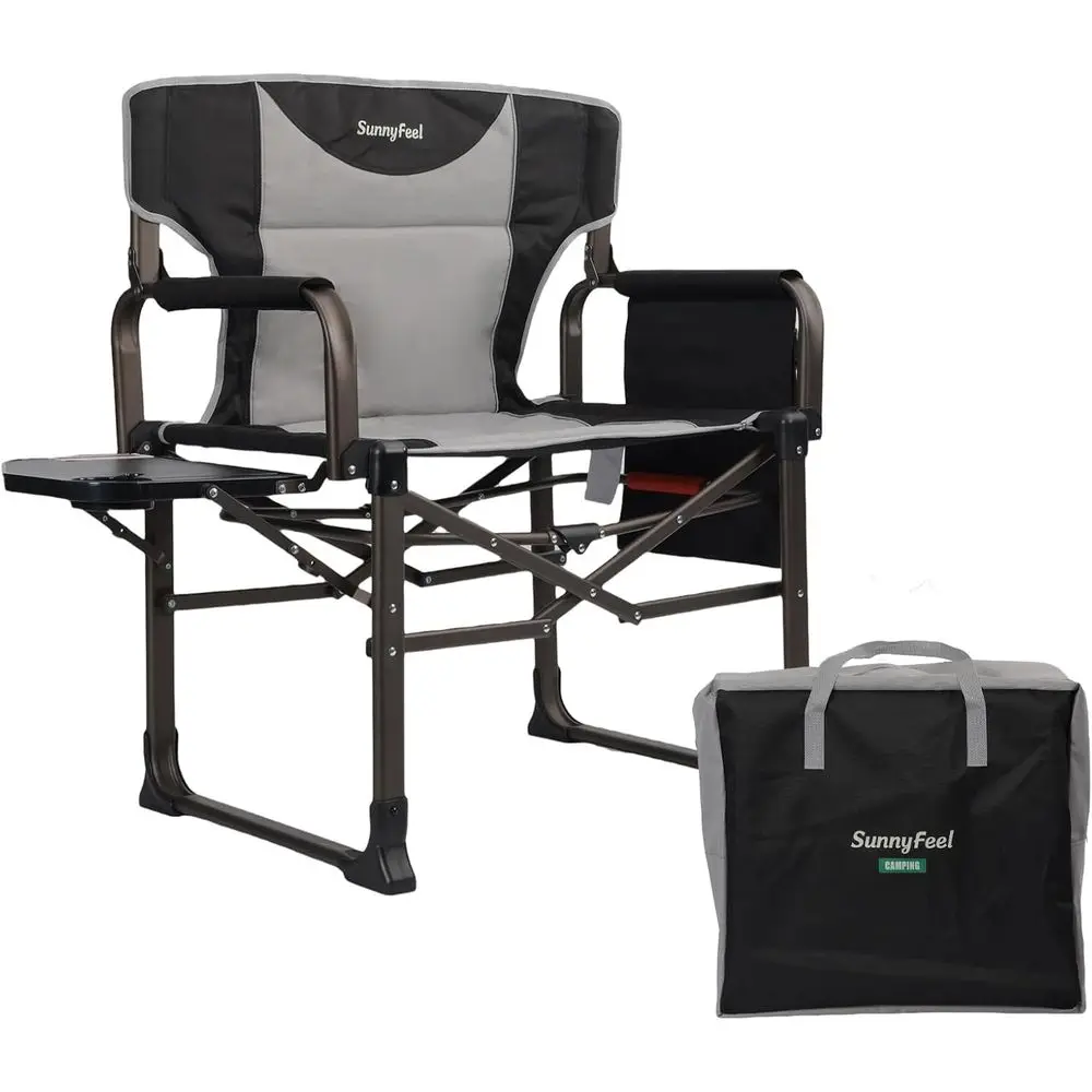

Portable Heavy-Duty Folding Chair for Adults - Supports 600lbs with Side Pocket and Table, Ideal for Beach, Fishing, Picnics, Ou
