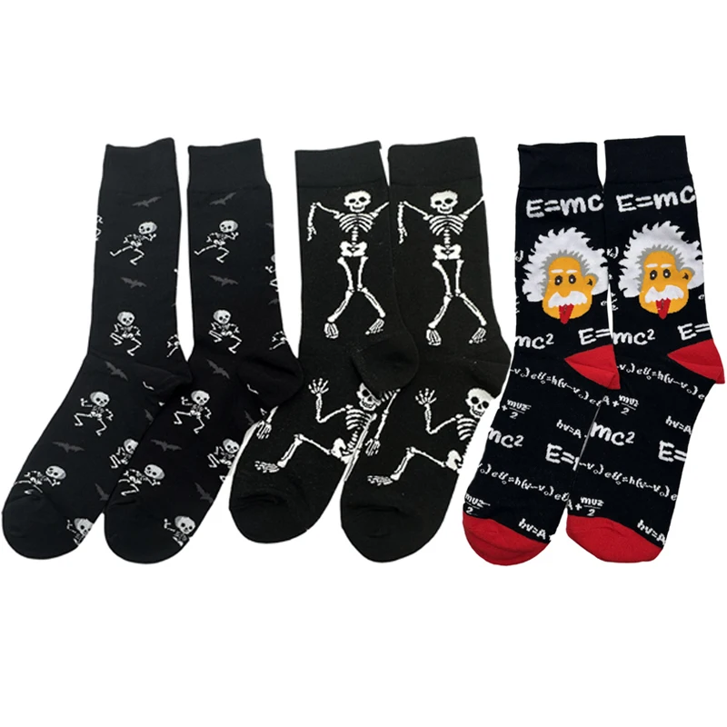 

1pairs Socks Men Fashion All-match Breathable Business Simple Comfortable Classic Retro Skull Head Print Casual Socks