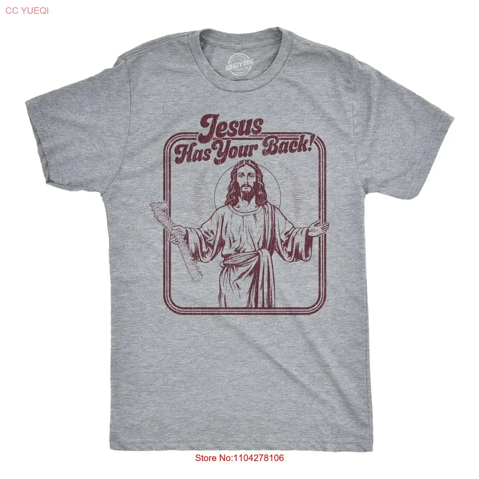 Mens Funny T Shirt Jesus Has Your Back Sarcastic Religious Joke Novelty vintage Washed Breathable Slightly fashion Casual
