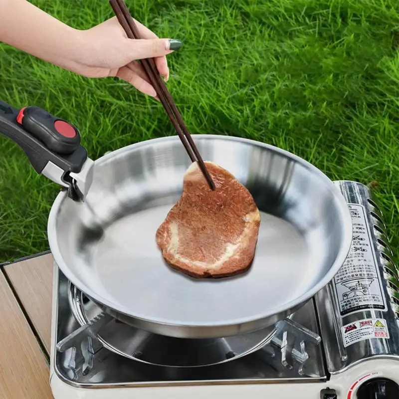 Outdoor Cookware 316 Stainless Steel Frying Pan Portable Detachable Handle Pot NonStick Pan Fried Steak Pot For Camping Travel