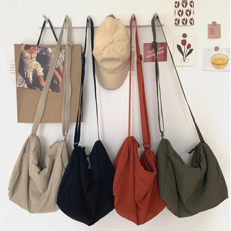 Soft Nylon Cloth Shoulder Crossbody Bags for Women Pleated Large Capacity Girls Book Handbags Casual Female Travel Messenger Bag