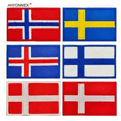 AHYONNIEX 1PC Fabric Flag Patch Northern Europe Iceland Denmark Norway Finland Sweden 3D Sticker For Jacket Jeans Clothing DIY