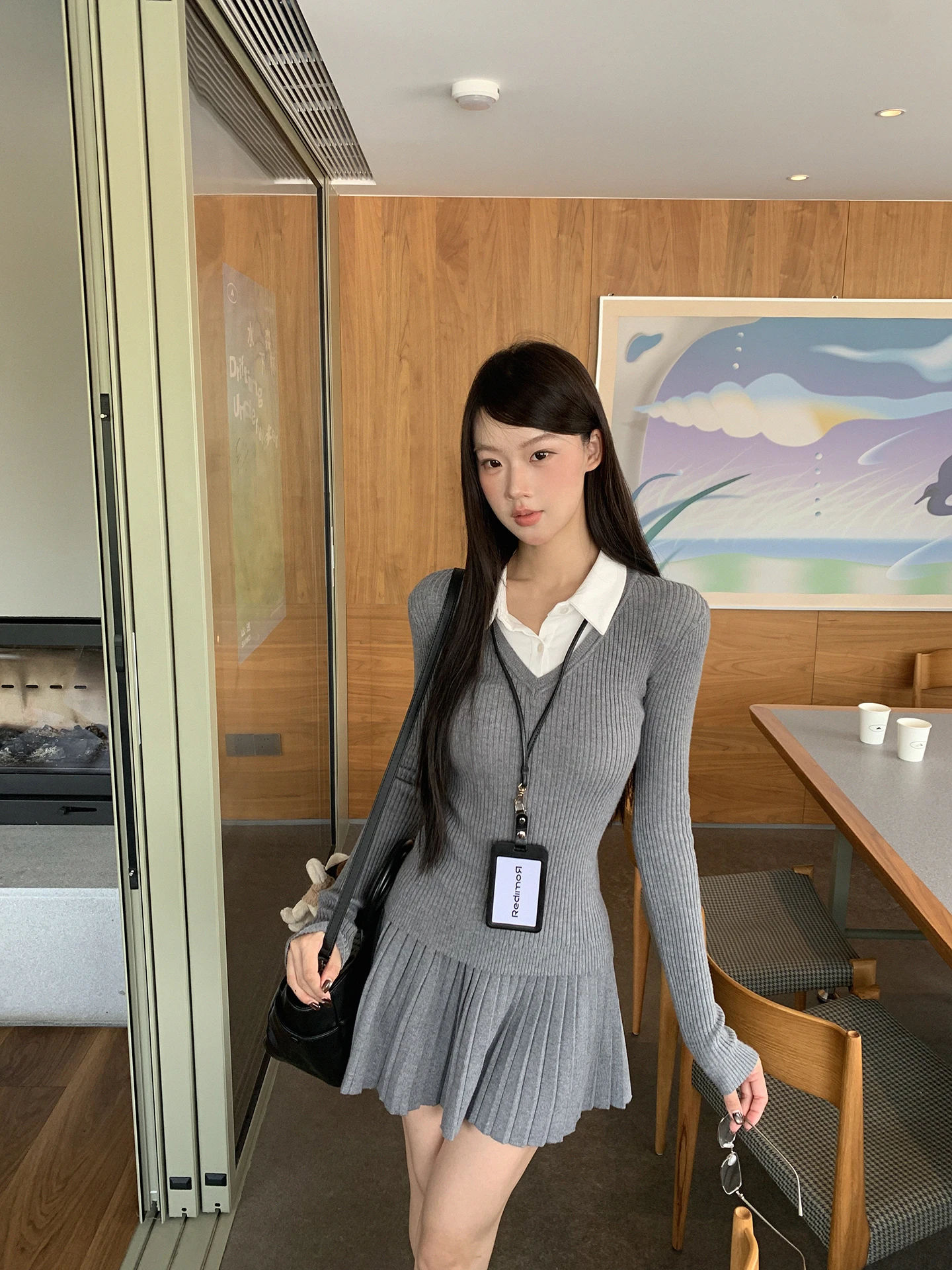 

G Sle Korean Long Sve Knitted Sweater Women's Faionable Waist-Cut Autumn New Arrival Straight Tube ape Ne