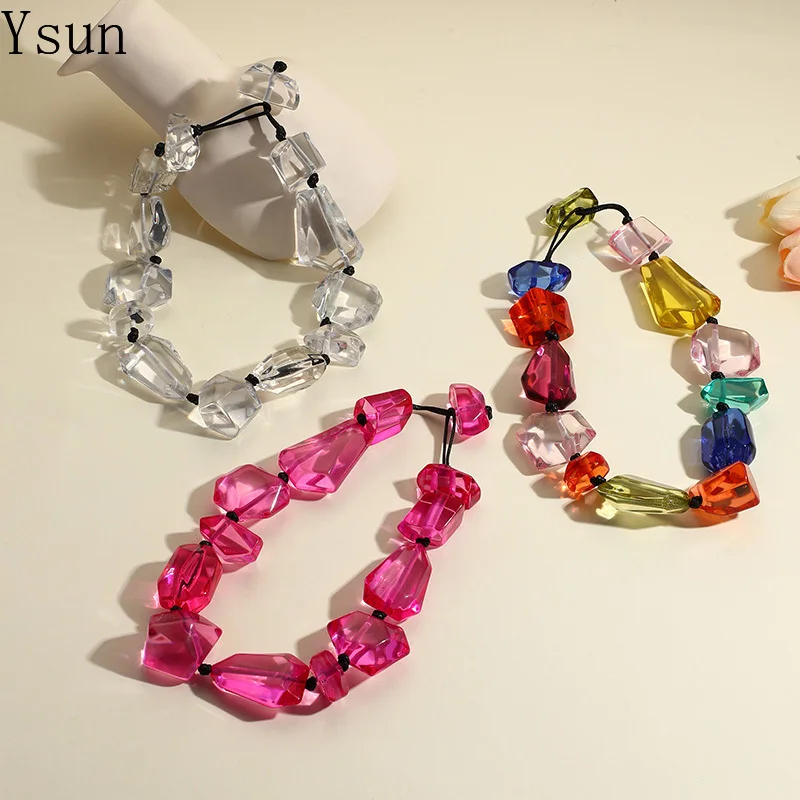 2024 New Trendy Transparent Geometric Beaded Chain Necklace for Women Color Aesthetic Design Resin Necklace Girls Party Jewelry