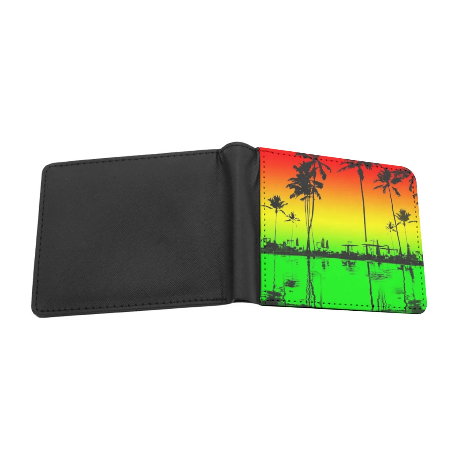 Rasta Colors Beach Silhouette Men's Wallet Pu Leather Wallet Multifunction Credit Card Purse Raggae Beach Simple Colorful Red