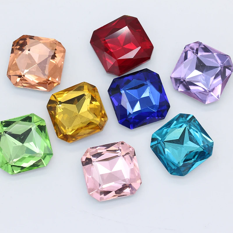 High Quality 18MM 23MM Rhinestones Crystal Square octagon Glass Pointed Loose Beads For Jewelry Clothing Wedding Decoration