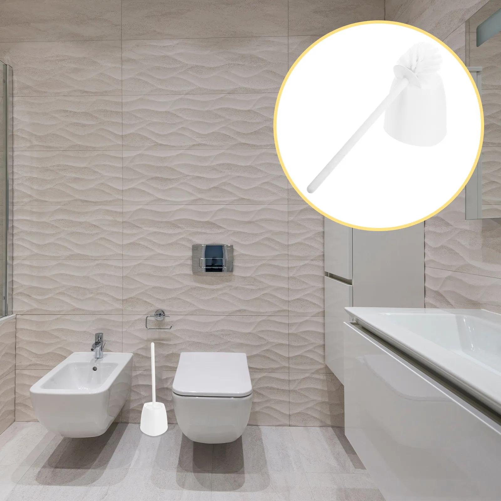 

1 Set Toilet Brush Set Safe Material Long Handle Scrubber Space Saving Holder Bathroom Accessories Cleaning Tool for Toilet Bowl