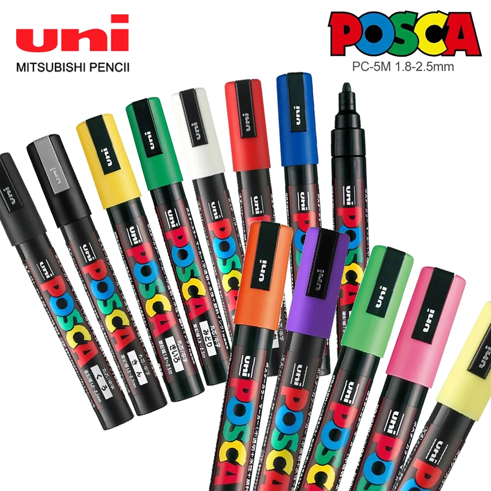 1pcs Japan Uni POSCA Marking Pen PC-5M Acrylic POP Poster Graffiti Painting 1.8-2.5mm Quick Drying Waterproof Art Supplies