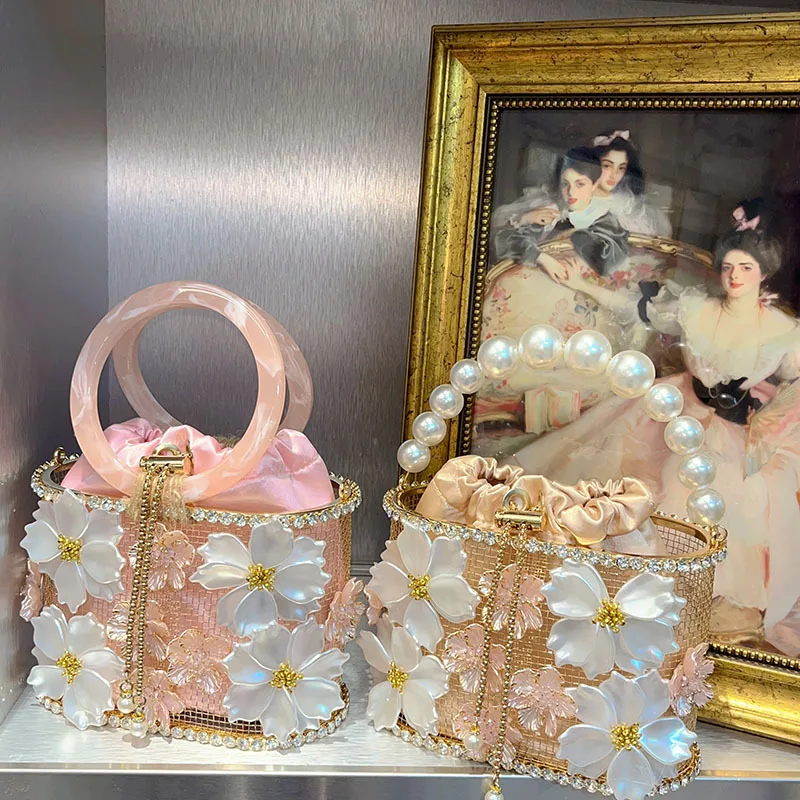 

Ретро солнечный цветок клетка для птиц ручной работы выдолбленная блестящая цепочка со стразами корзина для овощей сумка-ведро