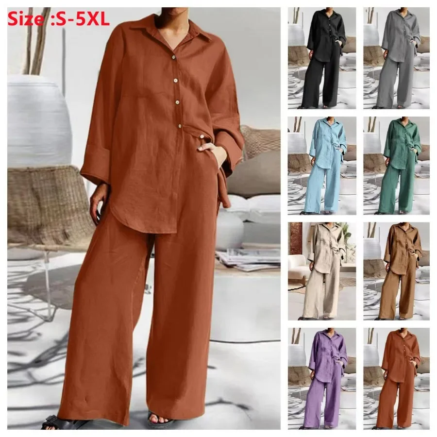 

New2024 Women's Casual 2PCS Pant Sets Plus Size Maternity Clothes Blouse Shirt Wide Leg Pant Suit Set Two-Piece Vacation Outfits