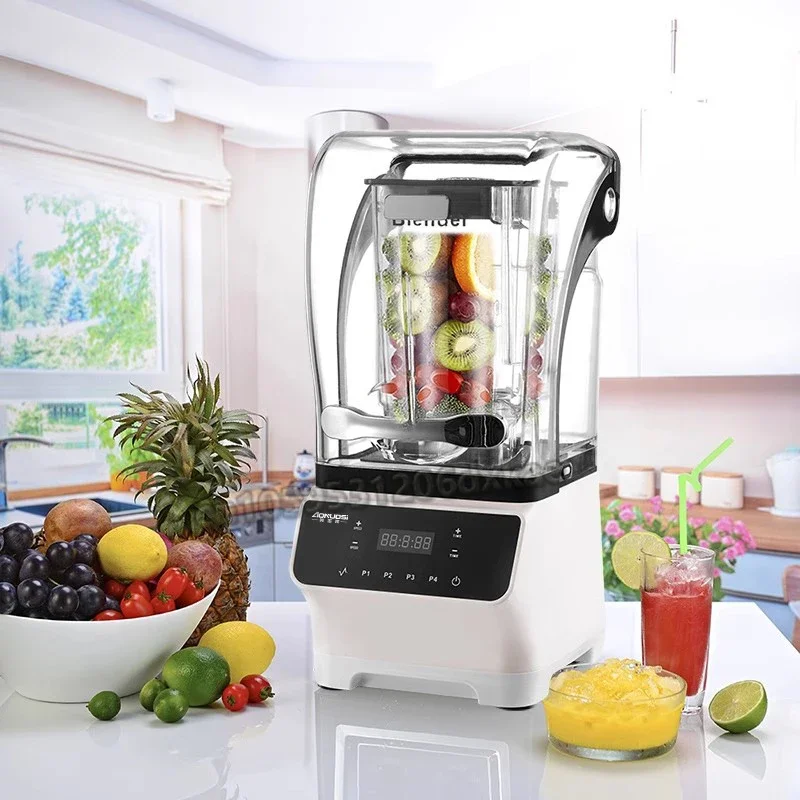 Qwinn 220V110V Commercial Smoothie Machine With Cover Soundproof Sand ice Maker Wall Breaking ice Mixer Juicer Milk Tea Shop Equ