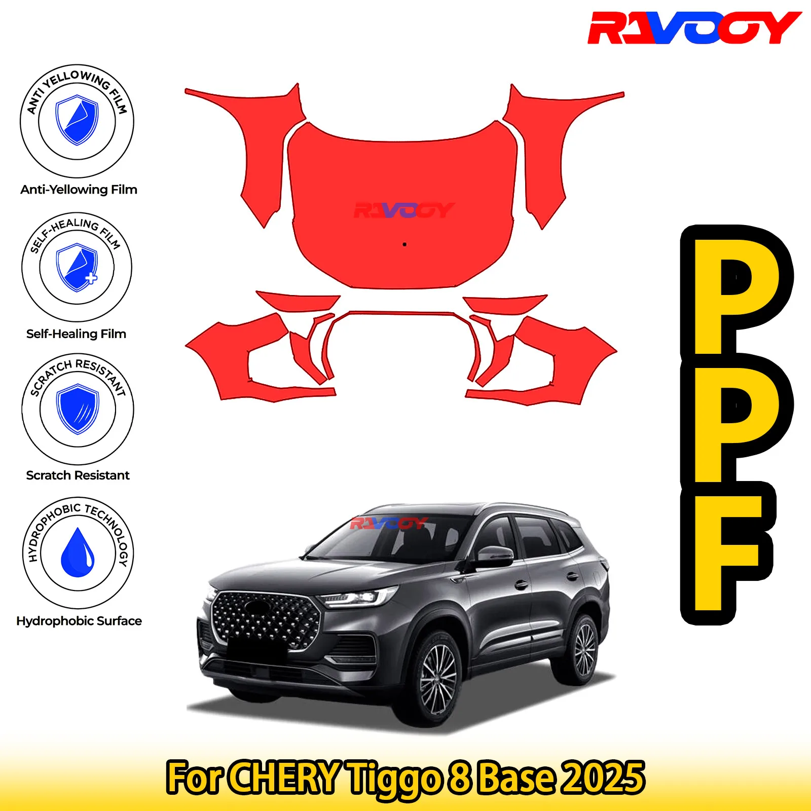 

For CHERY Tiggo 8 Base 2025 Glossy Matte Black Precut front PPF Kit Paint Protection Film