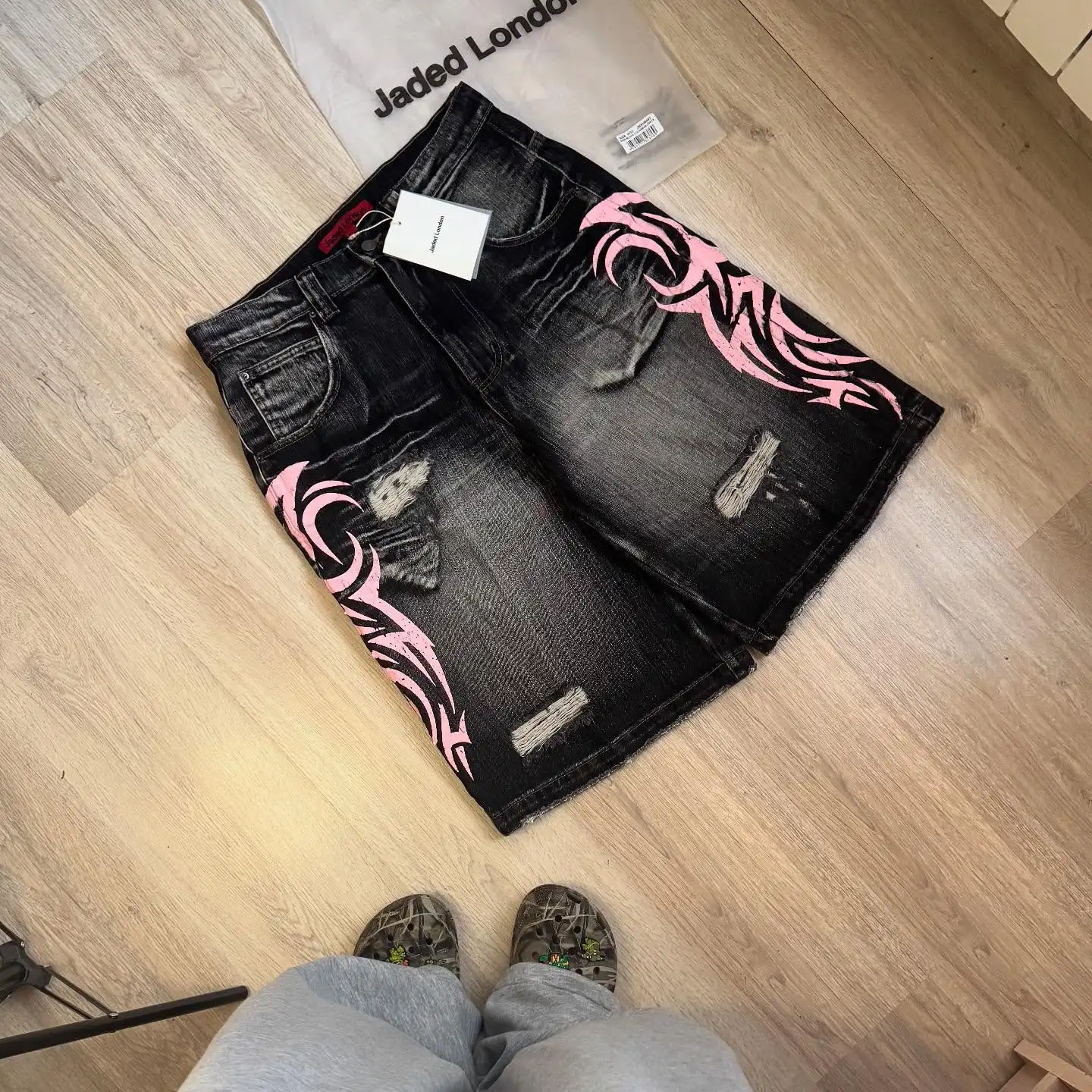 

High Street Pink Print Ripped Variety Casual Oversized Denim Shorts Boy punk Rock Fashion Y2K Popular Basketball Shorts
