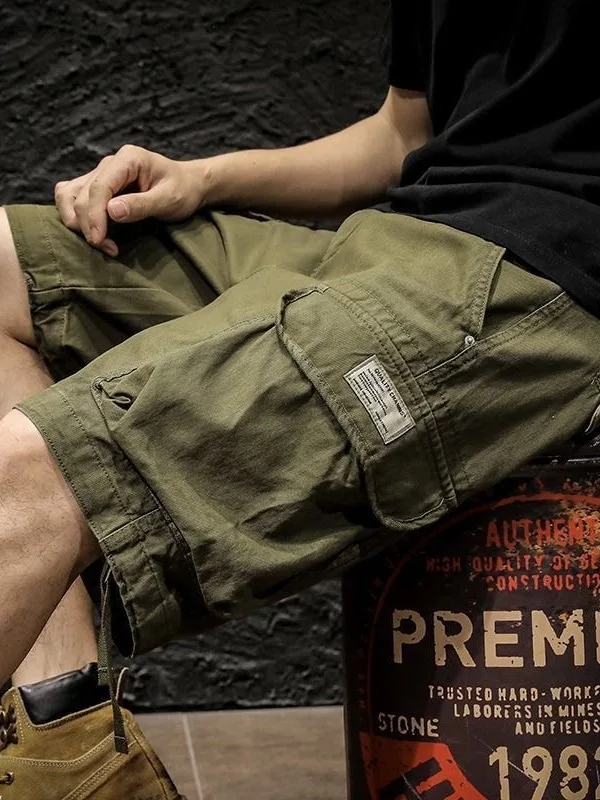 Retro Japanese Style Men's Casual Cotton Workwear Shorts Summer Trendy Large Size All-Match Handsome Five-Quarter Pants