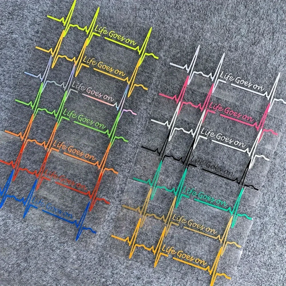 

1 шт. яркая наклейка «Life Goes On EKG» для автомобиля и мотоцикла, многоцветная наклейка с дизайном сердцебиения для украшения автомобиля