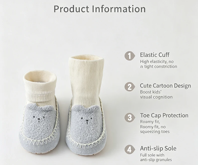 Niedliche Bären-Babysocken-Schuhe, warme, rutschfeste Bodensocken für Kleinkinder, weiche Sohlen, Lauflernschuhe für Neugeborene, Indoor-Laufschuhe – Detail 2