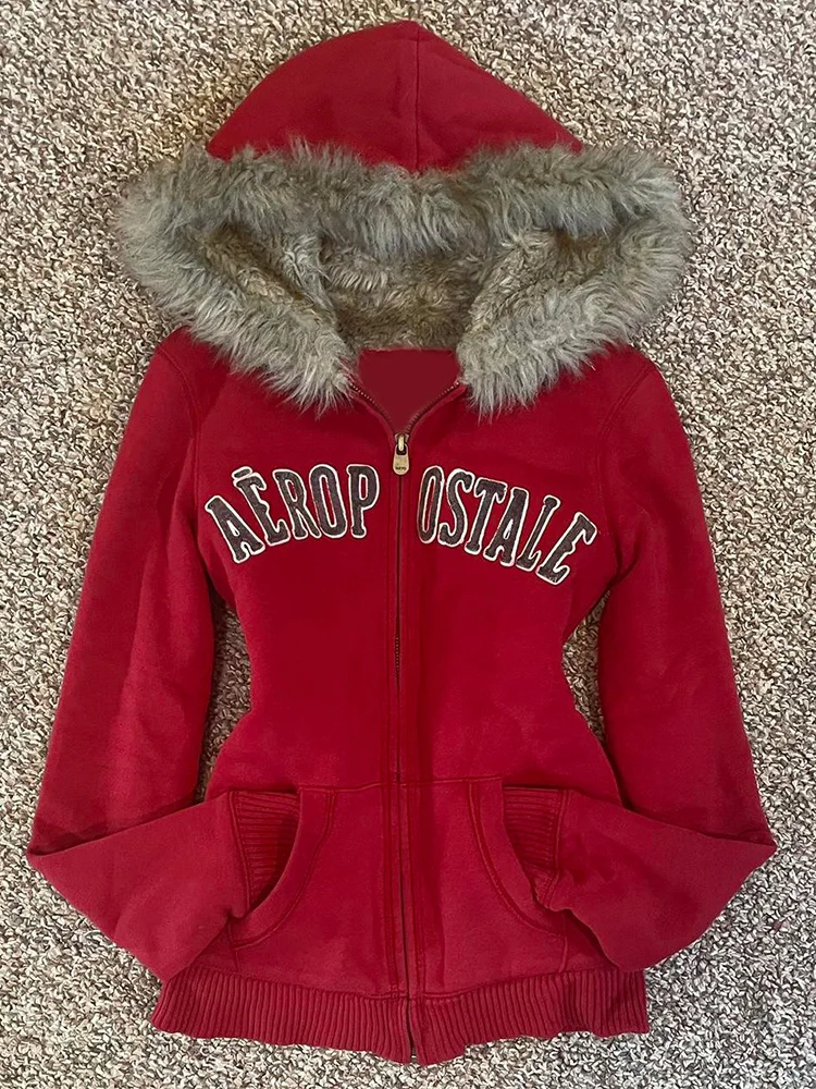 

Оригинальная американская ретро-куртка Qianyue Weiyun красного цвета для женщин, винтажный дизайн, хлопковая толстовка на молнии, осень-зима