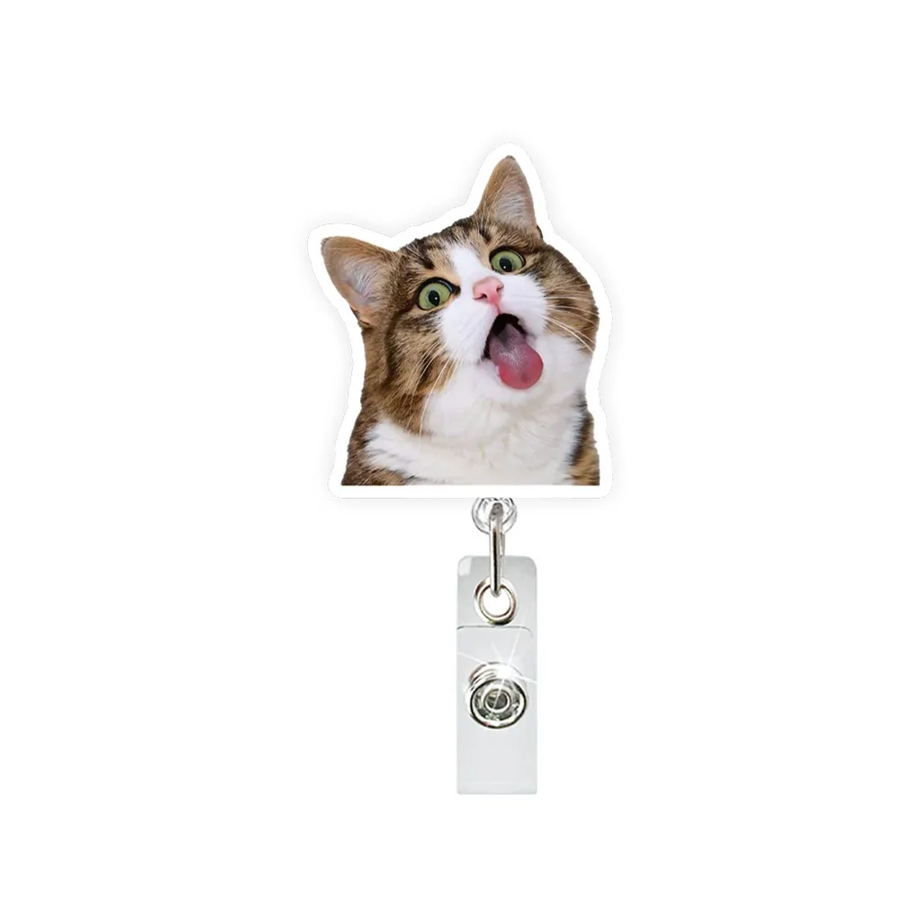 Retractable Badge Reel Funny Meme Cat Acrylic Badge Holder With Strong Metal Clip for Office Work ID Card Holder - view 6