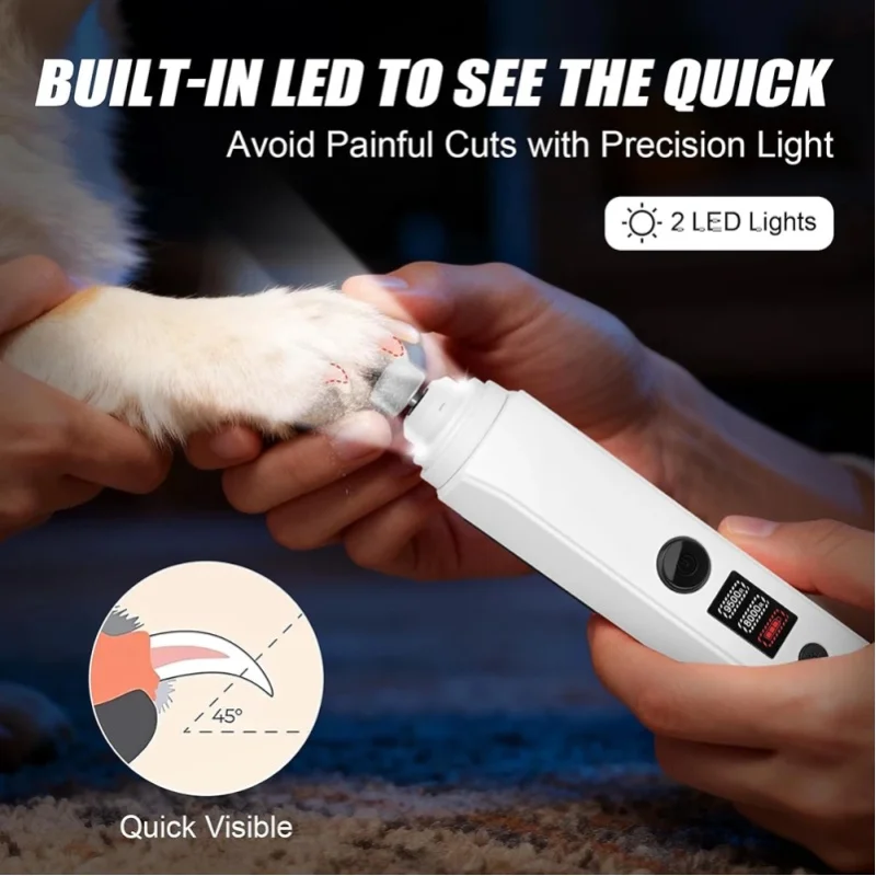 Hundenagel-Schleifer Schmerzlos USB-Aufladbar Wiederaufladbarer Haustier-Nagelknipser Mit LED-Licht Leiser Elektrischer Hunde- und Katzenpfoten-Nagelpflegeschneider
