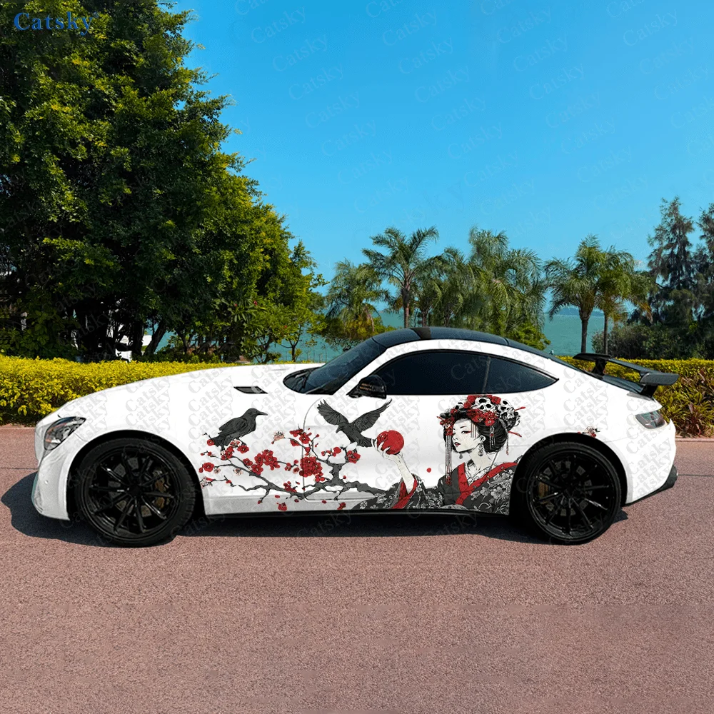 

Traditional Geisha Crow Car Vinyl Wraps Decal Self-adhesive PVC Sticker Suitable for Trucks SUV Decoration Auto Accessories Gift