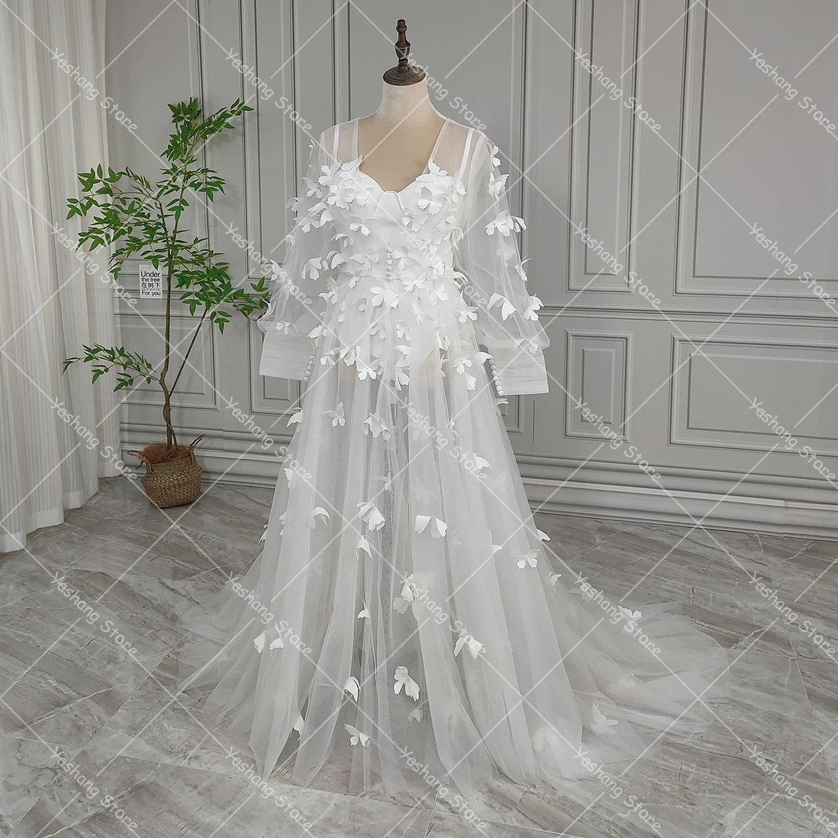 Long Sleeves 3D Lace Bridal Jumpsuit Dress Boned Customized Romantic Real Photos Plus Size Sweetheart Ivory Wedding Robe Gowns