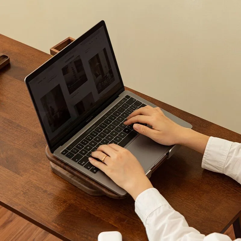 Wooden rotating desktop shelf computer tablet stand artifact