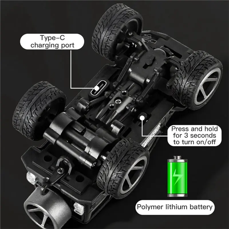 Auto Telecomandata RC 1/64 con Luci LED e Telecamera HD, Veicolo in Lega ad Alta Velocità per Bambini