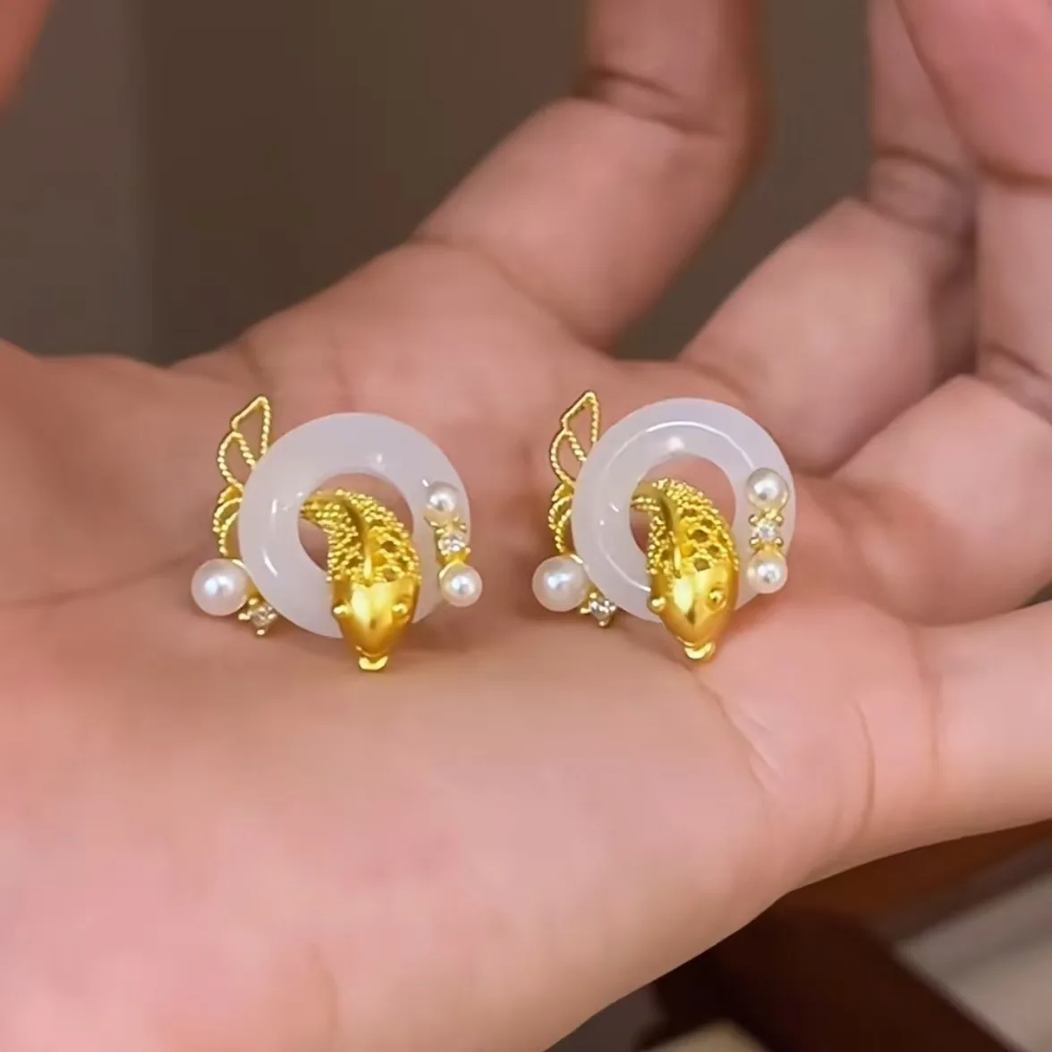 

2025 New Earrings, Good Luck Earrings, High-end Feel, Imitation Koi Necklace, Safety Buckle Earrings for Women