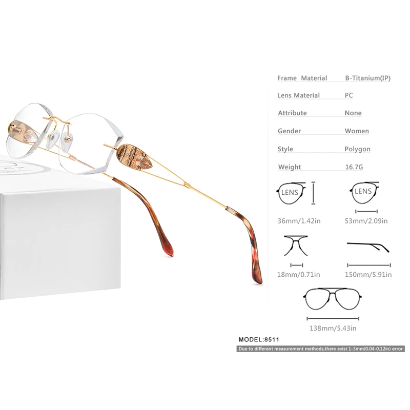 FONEX Titanium Rimless Glasses Women Luxury Brand Design Diamond Trim Eyeglasses Ultralight Frameless Eyewear 8511