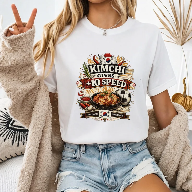 Unisex Kimchi +10 Speed Soccer Taegukgi Vintage Graphic T Shirt Funny Korean Food Football Daily Streetwear Top