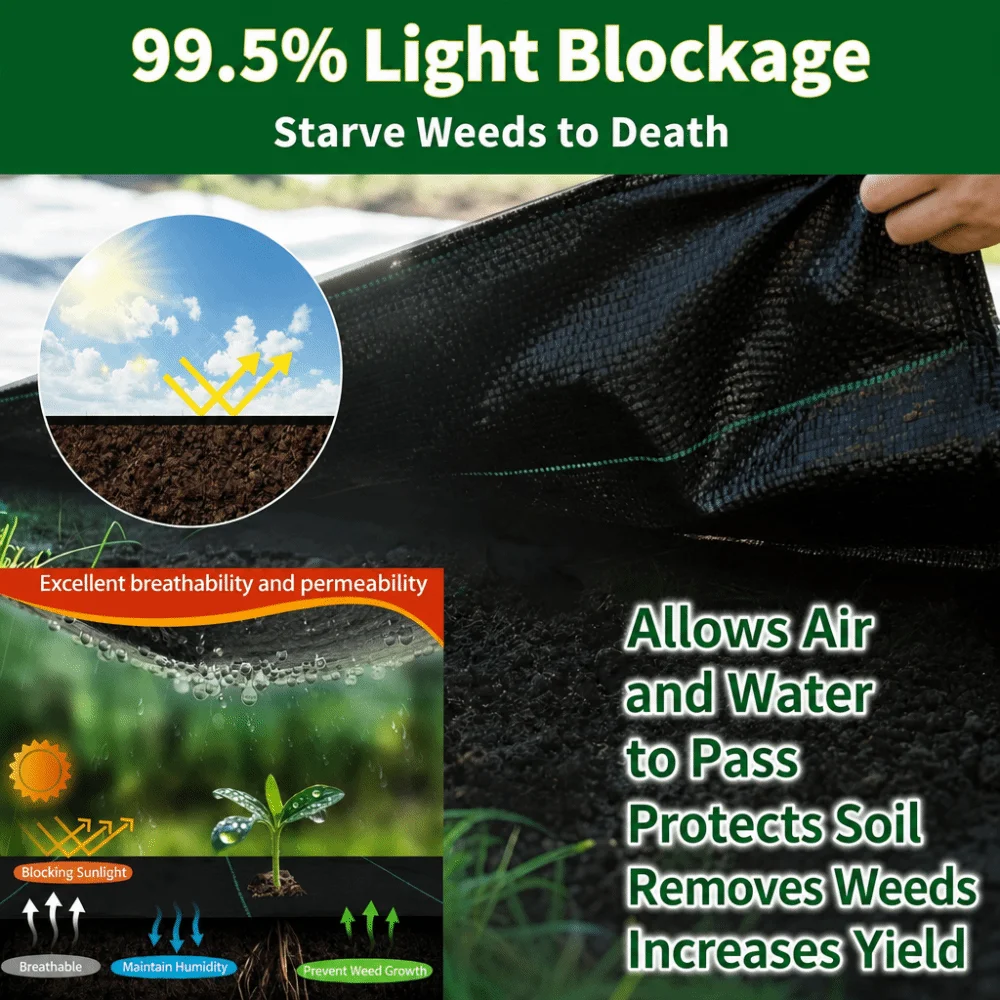 Polypropylene Weed Barrier Fabric Black Woven Anti Aging Agricultural Ground Cover 70 g/m Thickened Grow Mulch Film Keep Warm
