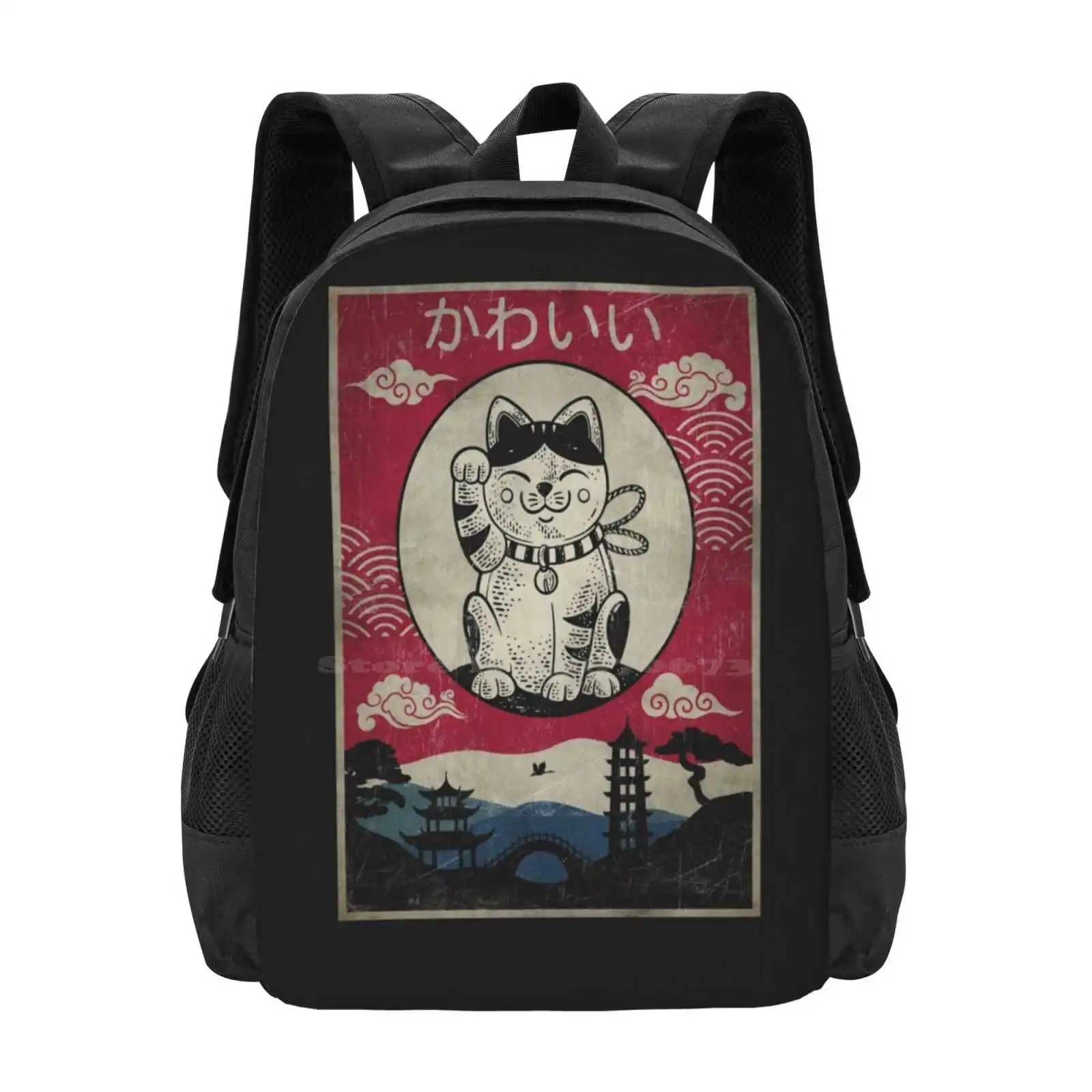 Mochila Vintage Kawaii Cat Anime para hombres, mujeres, niñas y adolescentes, regalo japonés