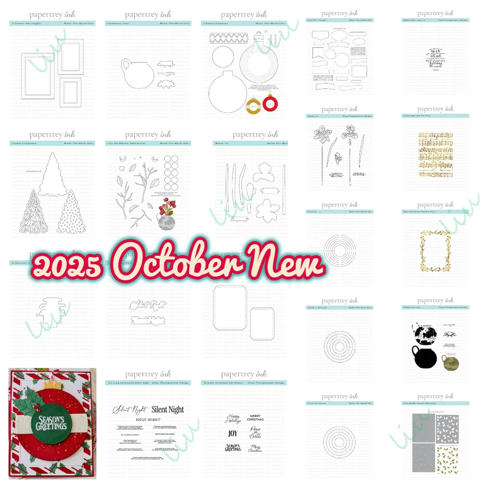 

2025 October New Metal Cutting Dies Stamps Hot Foil for DIY Scrapbook Diary Album Silent Night Holly Berries Stencil Collection