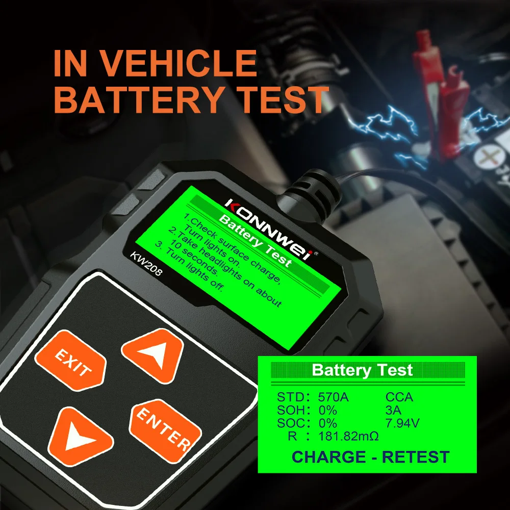 KONNWEI KW208 Car Battery Tester 12V 100 to 2000CCA Cranking Charging Circut Tester Battery Analyzer 12 Volts Battery Tool BM550