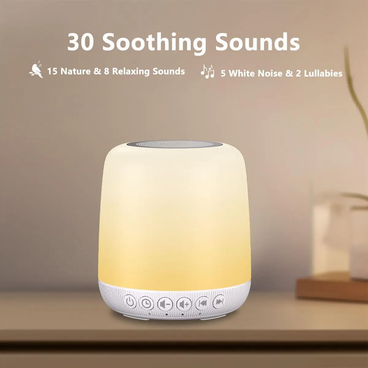 Portable White Noise Machine with 30 Sounds, 12 Night Lights, Timer, App & Touch Control for Sleep