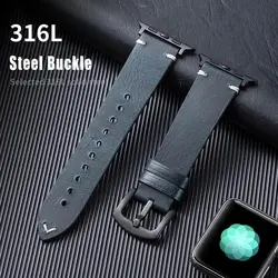 Leren Band Voor Appel Horlogeband 44Mm 40Mm 45Mm 49Mm 41Mm 38Mm 42Mm Echte Armband Iwatch Serie 6 5 3 Se 7 8 9 Ultra 2 49Mm