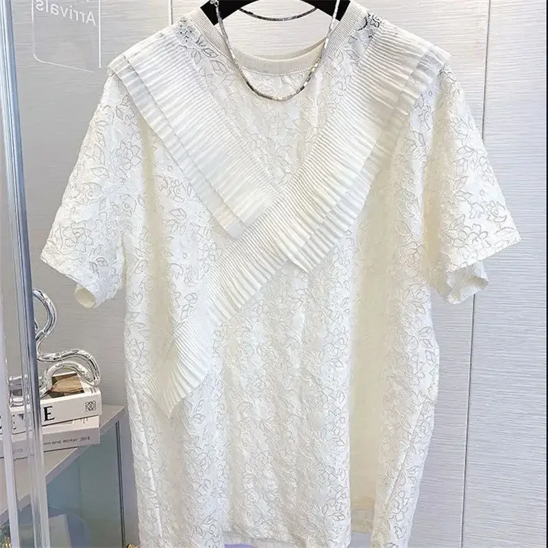 

Oversized T Shirts Women Clothing Y2k Tops Summer Camisetas Fashion Sweet Tees 2025 Ropa Mujer Lace Ruffles See Through Tshirt