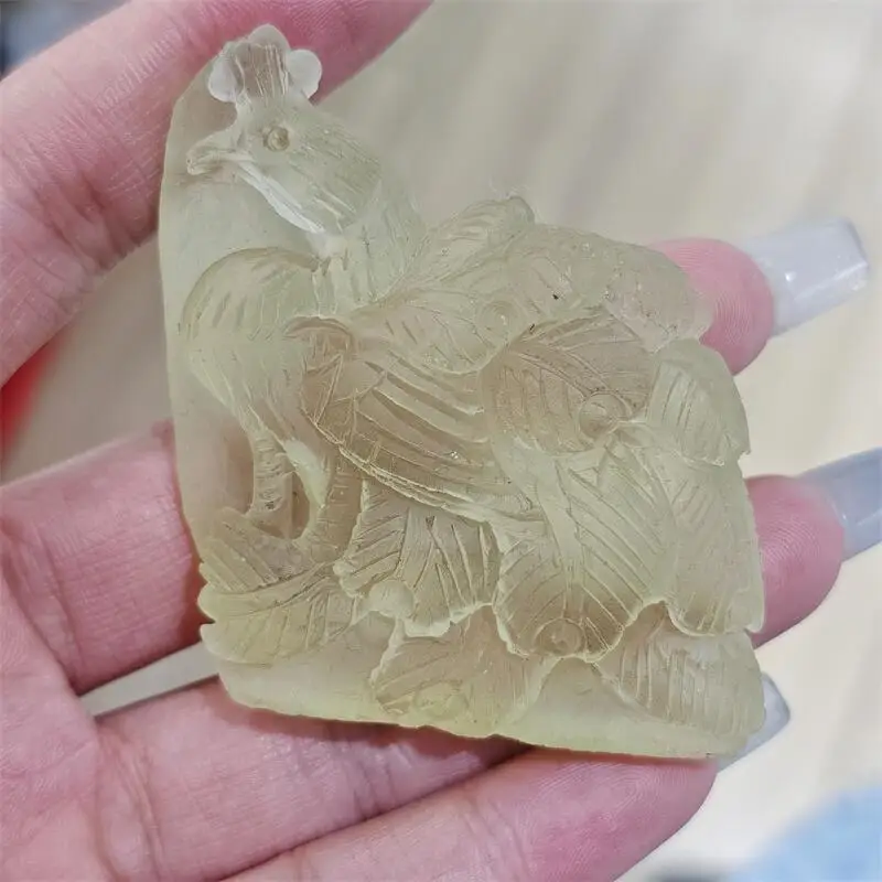 Natural Citrine Peacock Carving Polished Quartz Healing Stones Gemstones For Home DIY Decoration Gift 1pcs