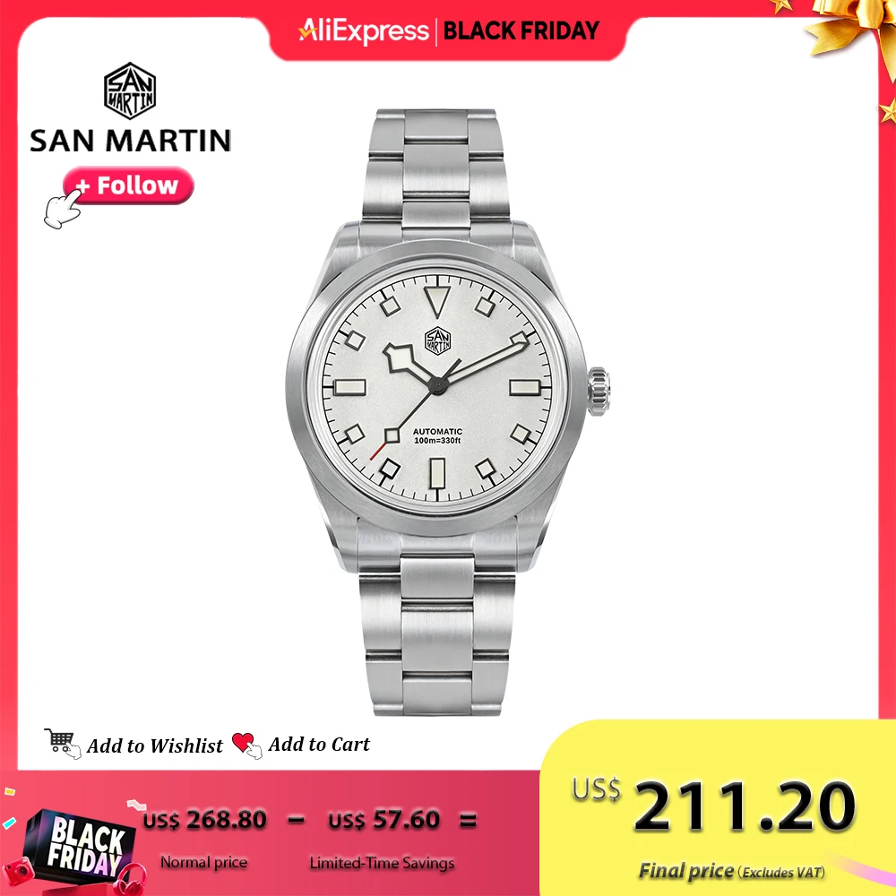 

Часы San Martin Мужские механические, 38 мм, водонепроницаемые, 10 бар