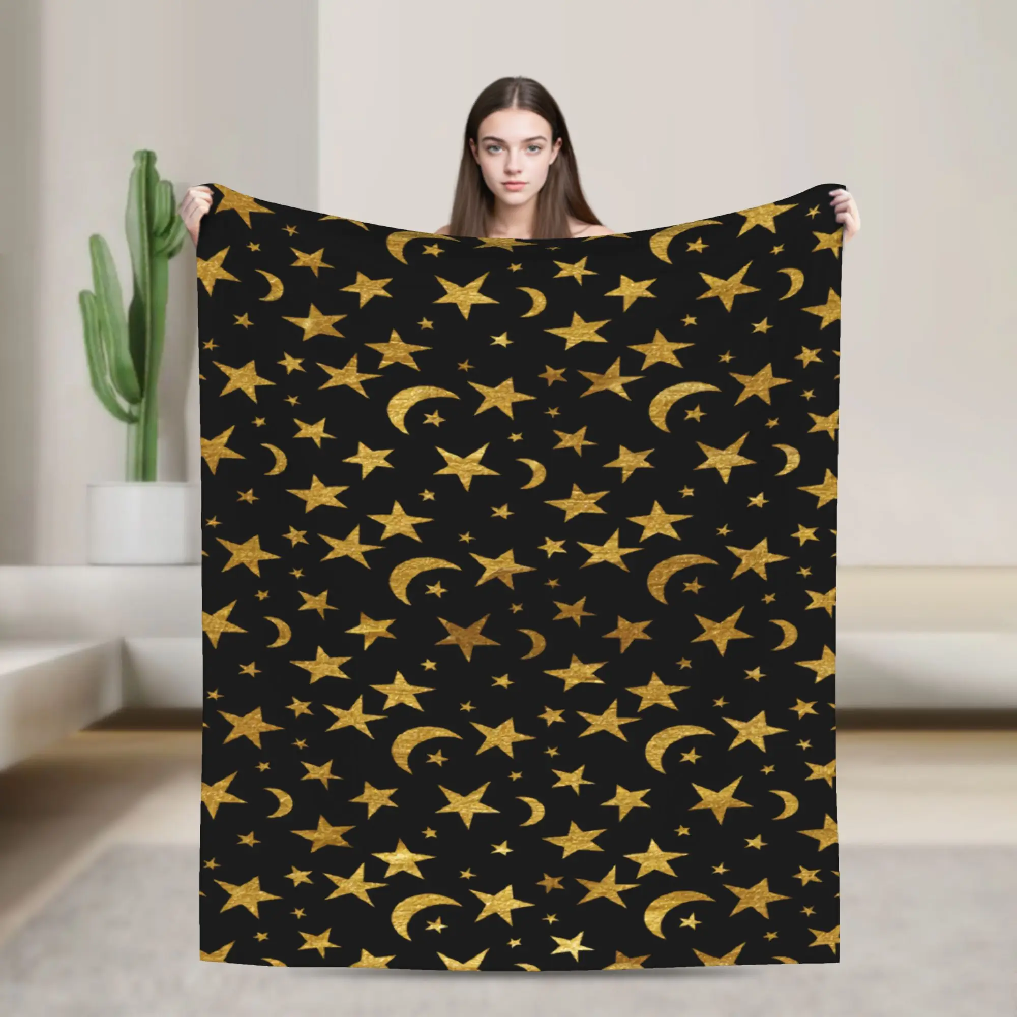Astrology Zodiac Moon and Stars Blanket Quality Warm Soft  Throw Blanket Spring Camping Couch Chair Sofa Bed Novelty Bedspread
