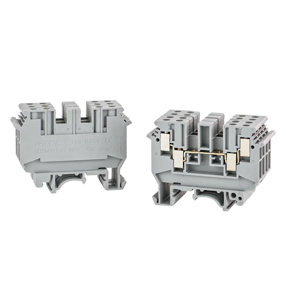 10Pcs UDK-4 Feed Through Screw Connection Multi Conductors Wire Connector UDK4 Din Rail Terminal Blocks