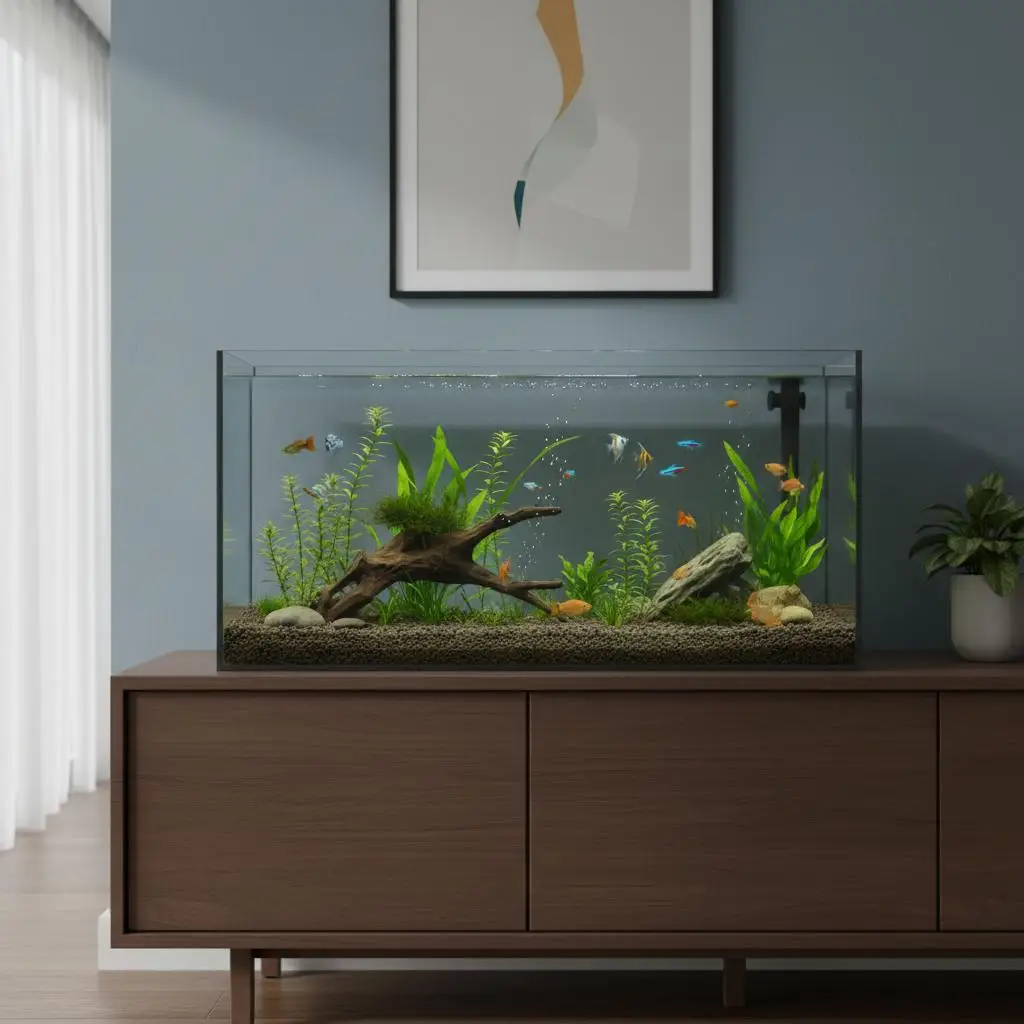 Aquarium mit Stauraum Transparent 60x30x30 cm Glas-Fischbecken Standschrank für Schreibtisch Zuhause Büro
