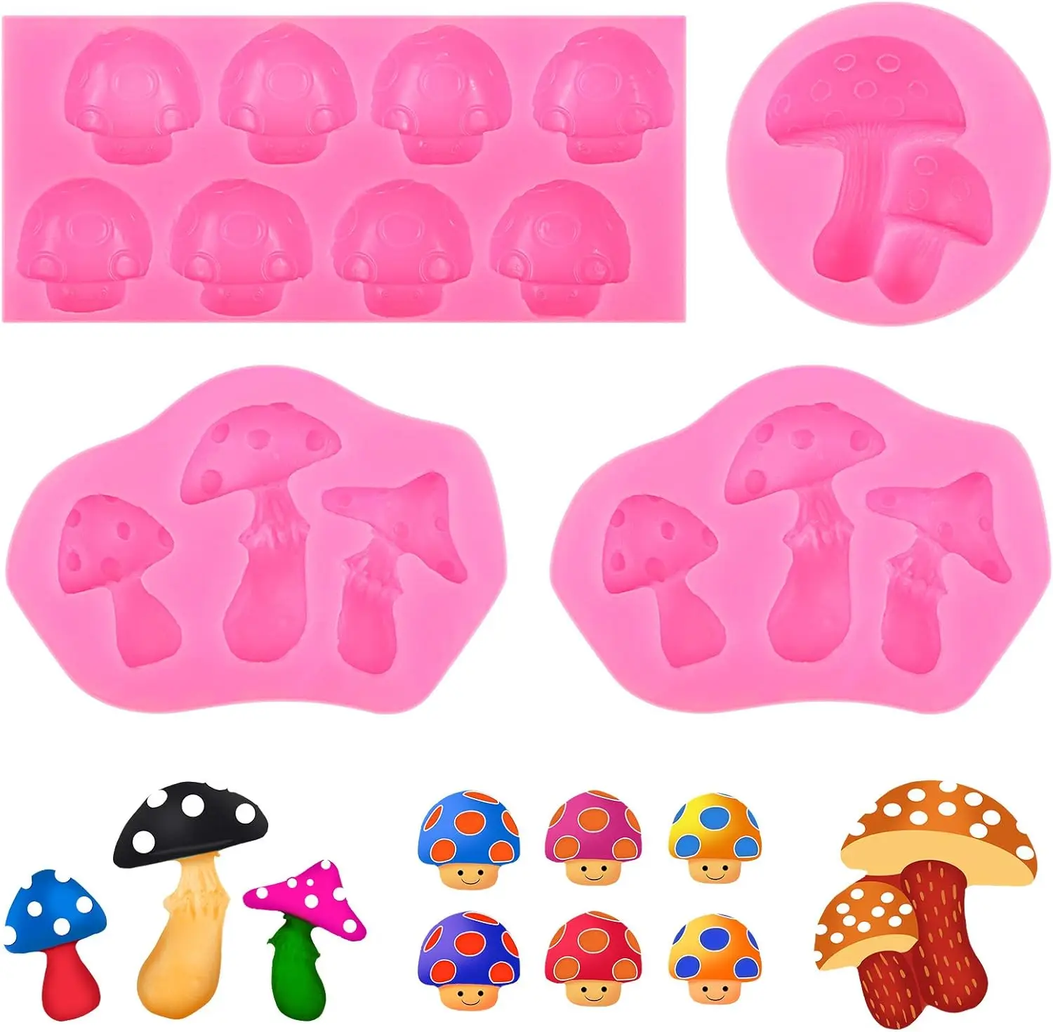 4 Pcs Mushroom Silicone Molds Mushroom Shaped Cake Candy Vegetable Fondant Moulds for Chocolate Candy Ice Cube Cake Decoration