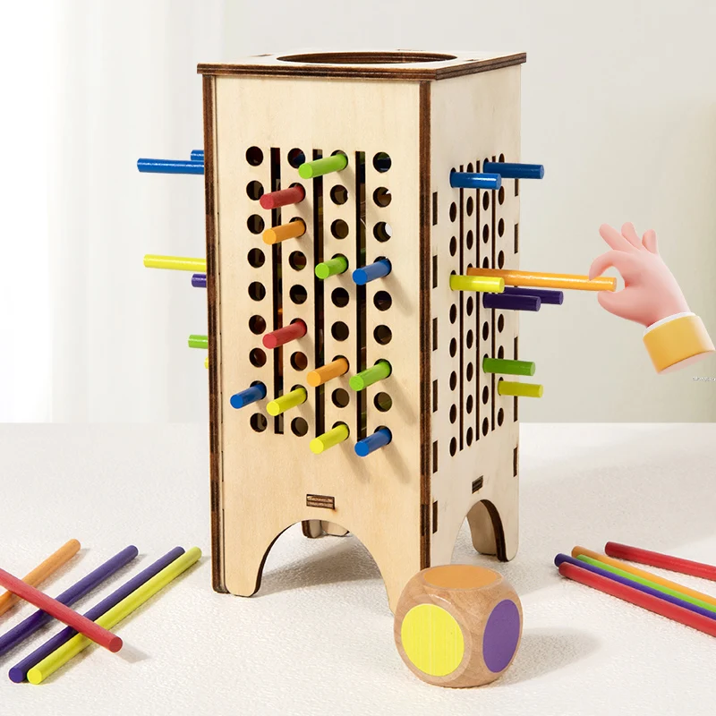 

Montessori Game Wooden Stick Tower Toy With Sticks Dice Motor Skills Development Stick Counting Math Educational Toy For Kids