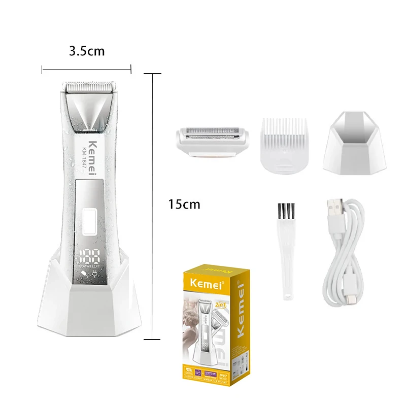 Kemei-Aparador elétrico de pêlos para homens e mulheres, remoção de pêlos corporais, aparador de esferas, IPX7 impermeável, groomer para pêlos pubianos